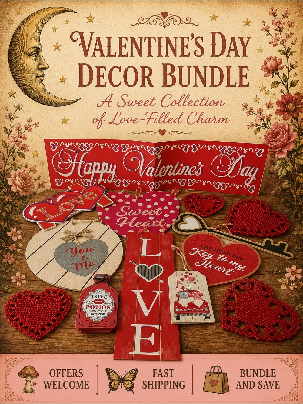 Valentine’s Day Decor Bundle Heart Signs LOVE Gnome Seasonal Decor